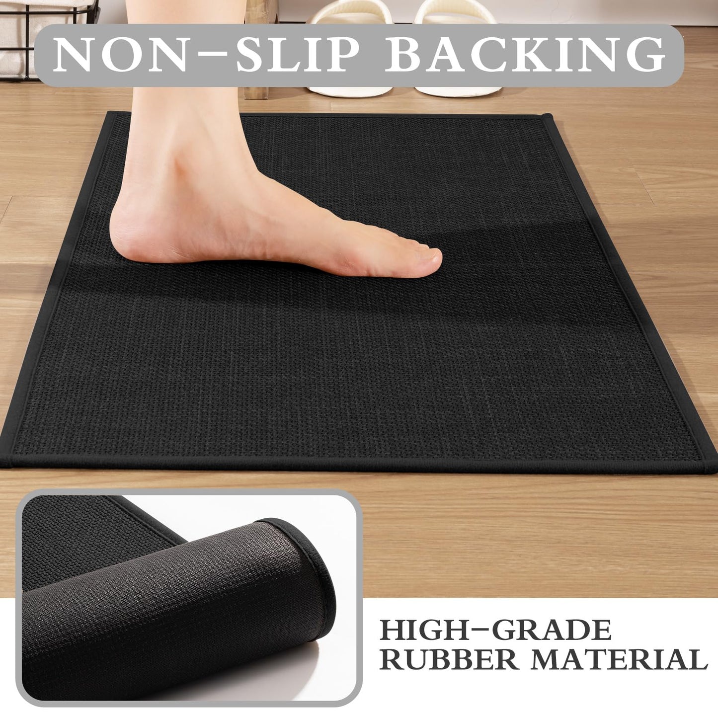 YIHOUSE Black Bathroom Rug Sets 2 Piece, Absorbent Bath Mat for Bathroom Non Slip Washable, Bathroom Mat Quick Dry, Thin Bath Rug Set for Toilet and Floor