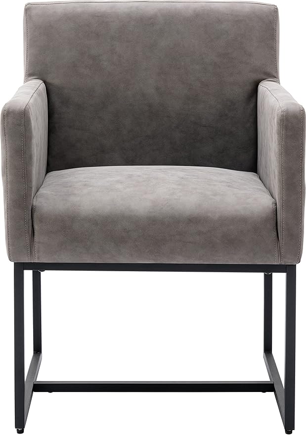 BESTANO Set of 2 Upholstered Dining Chairs with Armrest, PU Leather Modern Accent Armchairs, Kitchen & Dining Room Chairs Side Chairs, Grey