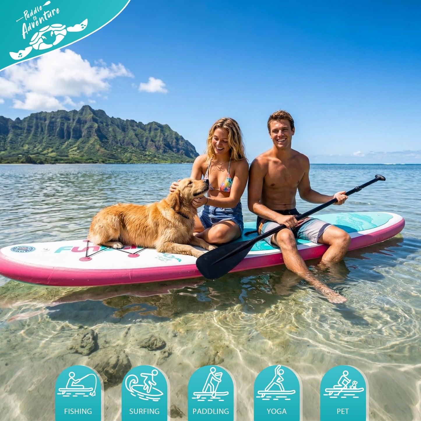 FunWater Inflatable Stand Up Paddle Board 10'6"/11"/11'6" Paddle Board for Adults & Youth, Paddleboards Inflatable with Premium SUP Accessories, Wide Stable, Non-Slip Comfort Deck (White & Light Blue)