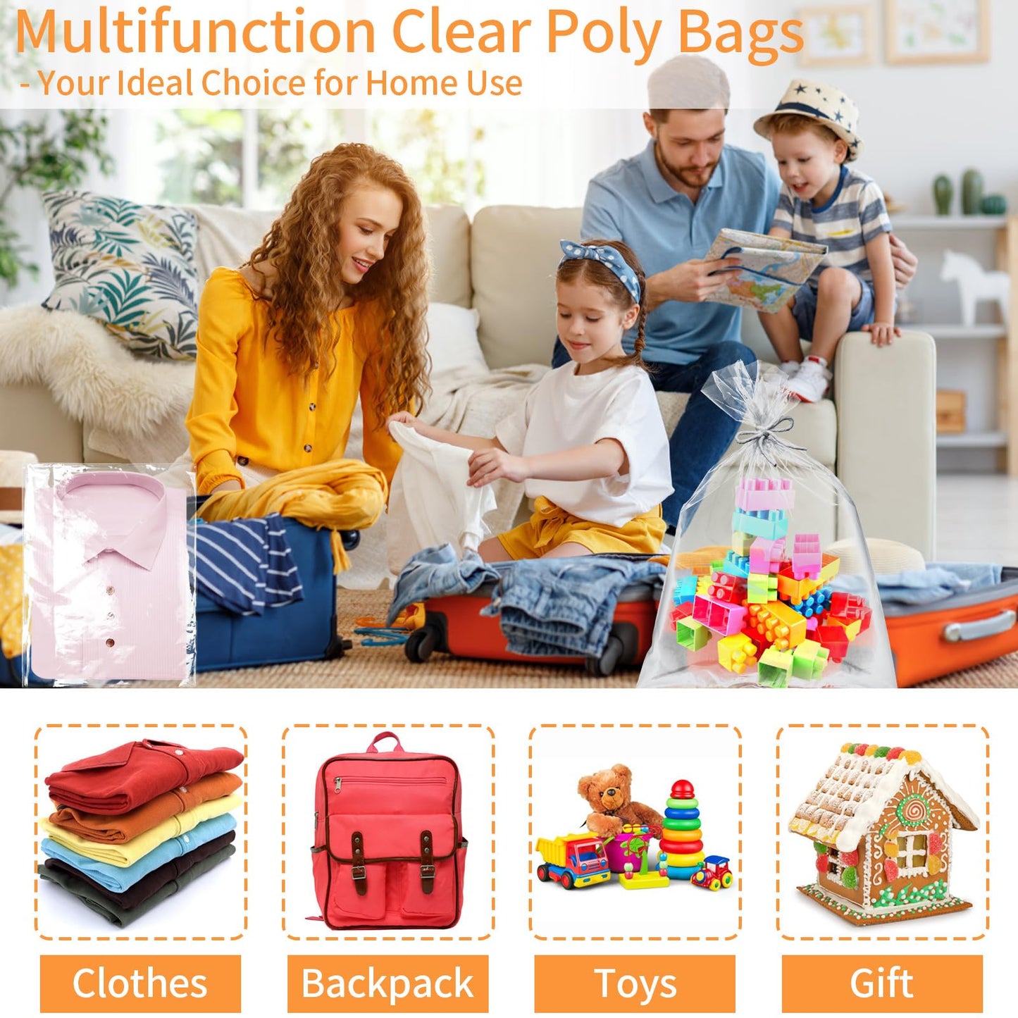 Plastic Flat Open Poly Bags, 18 x 24 inch Clear Plastic Bags, 30 Count Reusable Flat Open Storage Bags for Proofing Bread, Dough,Packaging, Storage Clothes, Craft, Gift - 2.36 Mil Thick