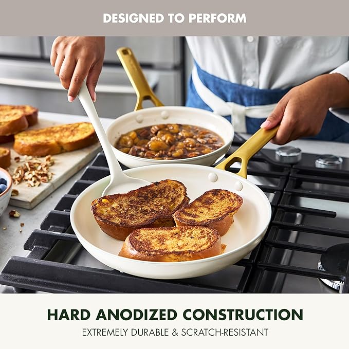 GreenPan Nonstick Reserve Pro 10” & 12” Frying Pan Set, NSF Certified Ceramic, Hard Anodized PFAS-Free Skillets, Stainless Steel Handles, Oven & Dishwasher Safe, Cream White