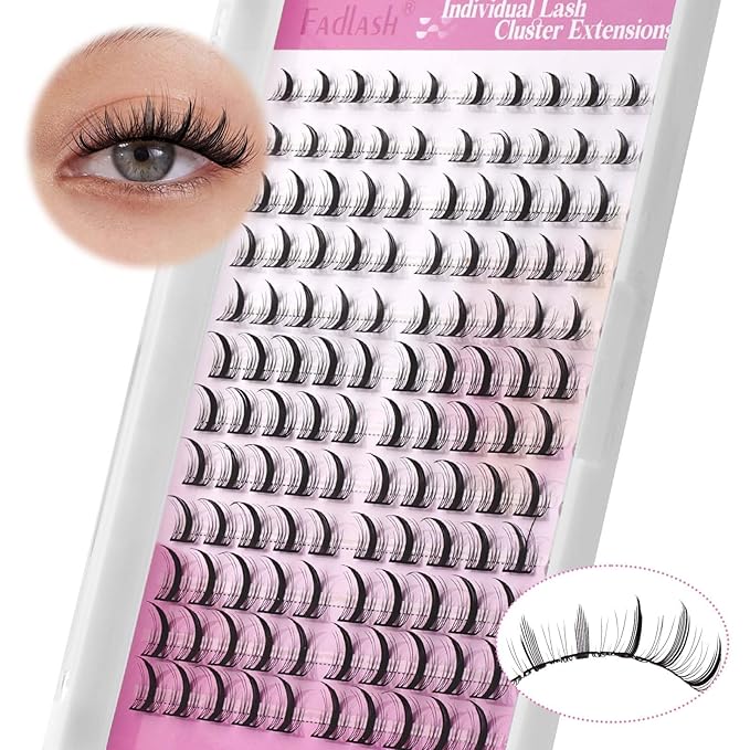 FADLASH Lash Clusters DIY Lash Extensions 10-16mm Eyelash Clusters Wispy Cluster Lashes Natural Look Individual Lashes Thin Band Cluster Eyelash Extensions Volume (XYT)