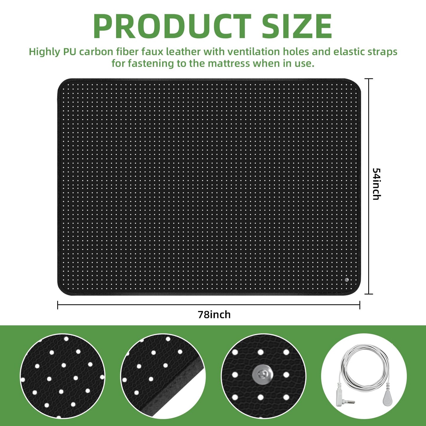 CAIGAEUO Grounding Mat, Grounding Mat for Bed with Grounding Cord, Soft PU Leather Grounding Sleep Mat, Grounding Mat for Better Sleep, Pain and Stress Relief (54x78inch)