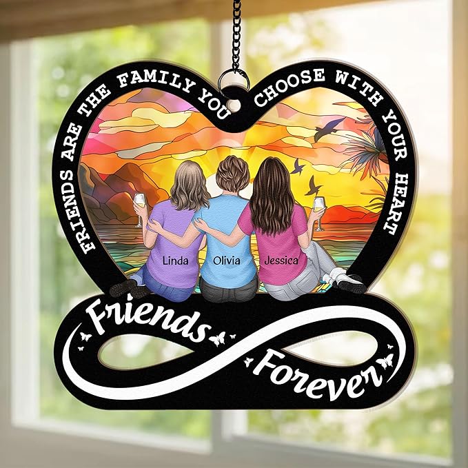 Macorner Personalized Window Hanging Suncatcher Ornament Friendship Gifts for Women, Birthday Gifts for Women Friendship, Best Friend Birthday Gifts, Friendship Forever Family Choose with Heart