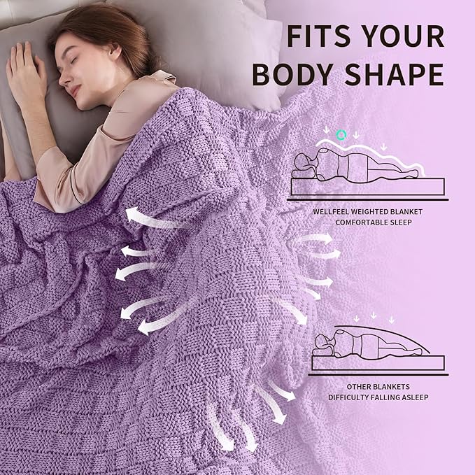 Knitted Weighted Blanket Adult, No Beads Heavy Blanket 60” x 80'' 17lbs, Breathable Chunky Knit Blanket, Cooling Weighted Blanket for Hot Sleepers, Christmas Home Decor (Lilac)
