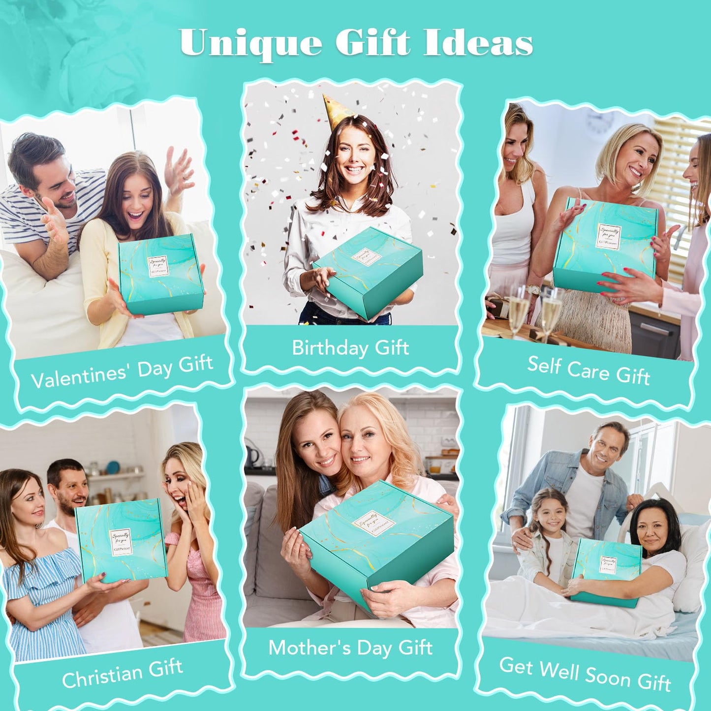 Birthday Gifts for Women, Self Care Friendship Gifts, Relaxing Spa Gifts Basket Care Package w/Luxury Flannel Blanket, Unique Ideas for Mom Her Friend Sister Wife (Ocean)