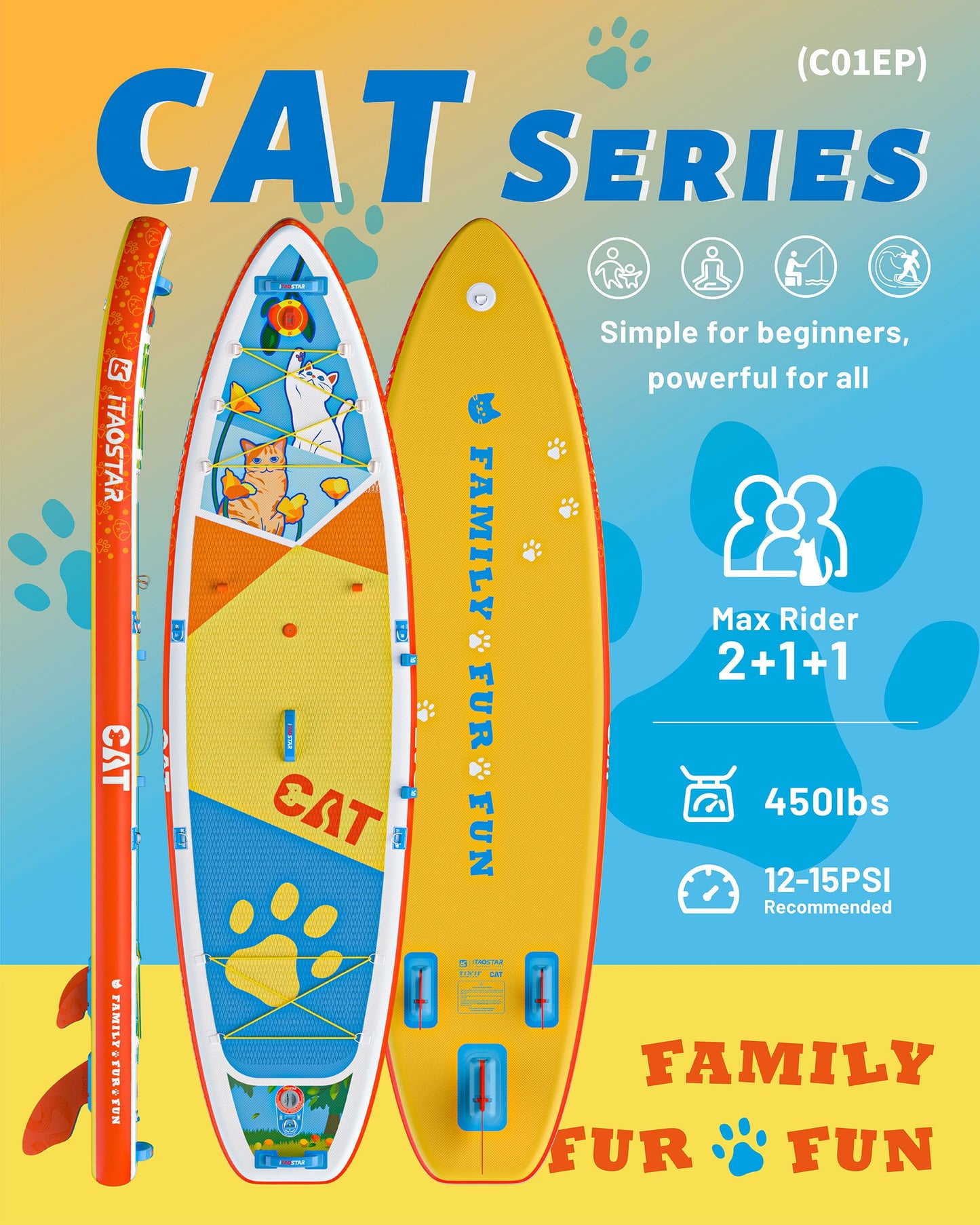 iTAOSTAR C01EP 34" Stand Up Paddle Board, Inflatable Paddle Board with Seat,Stable Blow Up Paddle Boards for Adults/Family/Youth of All Skill Levels