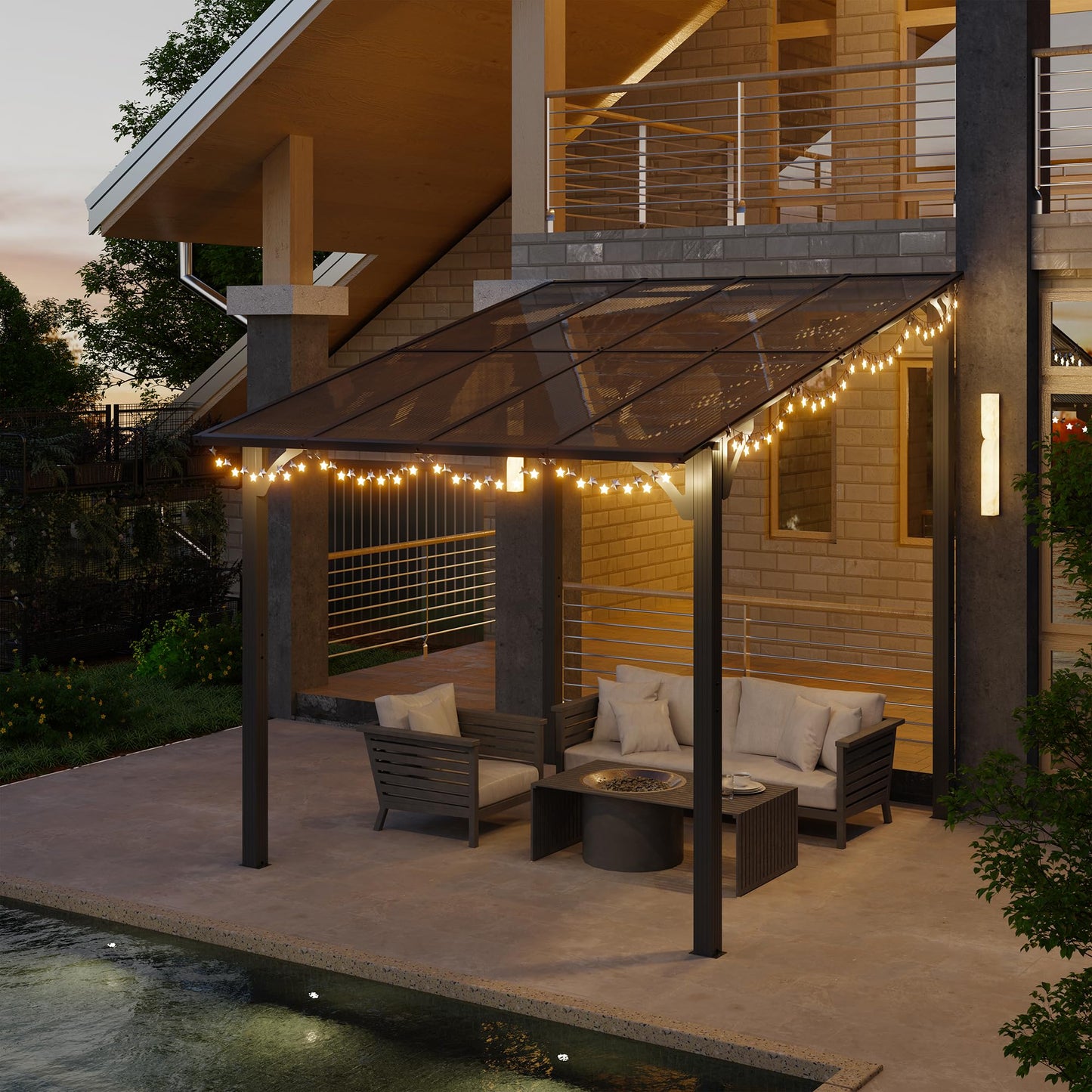 Shintenchi 10’x 8’ Gazebo for Patio,Hard Top Lean to Gazebo Pergola with UV Protection Roof,Large Wall-Mounted Heavy Duty Awnings for Patio, Decks, Backyard and More