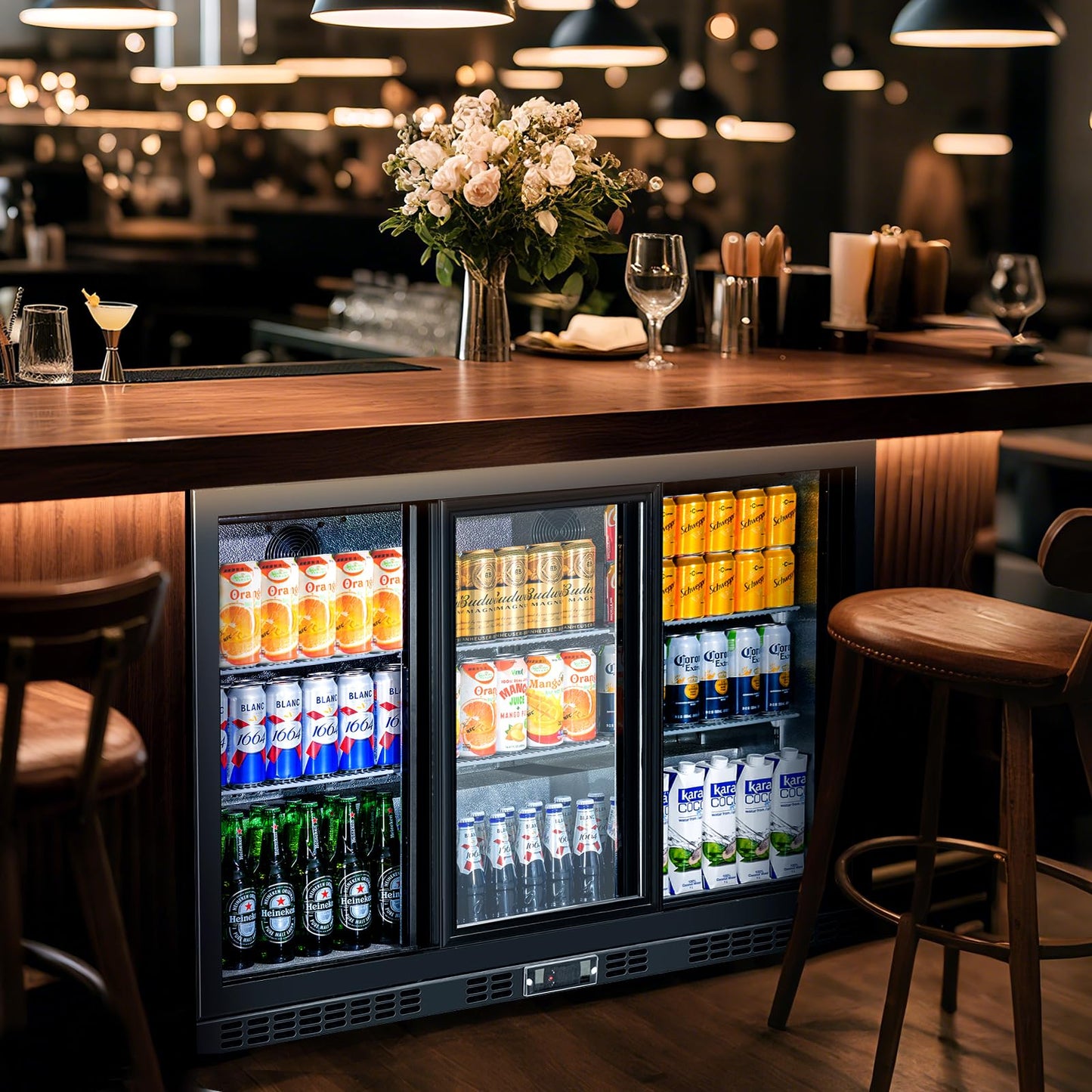 BINGERMA Back Bar Cooler with 3 Sliding Glass Doors 10.5 Cu.ft. ETL Commercial Beverage Refrigerator Black Drink Fridges for Beer, Wine,Soda, Drinks
