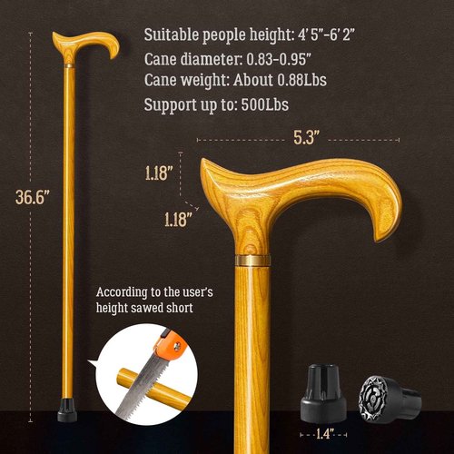 ispuoocti Wooden Walking Cane for Men and Women, Handmade, Support up to 500 lbs Canes for Seniors,Ergonomic, Natural Solid Wood High-end Derby Cane Suitable for Gift Giving