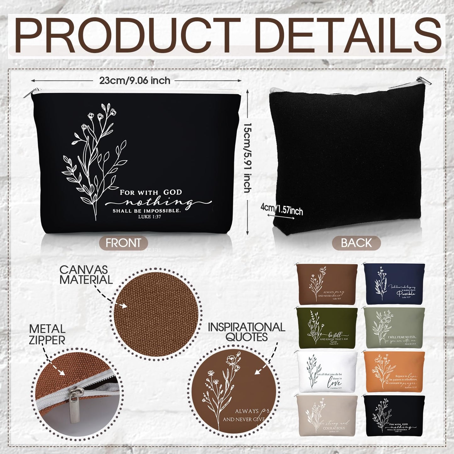 Fumete Christian Gift for Women Sunday School Teacher Grandparents Flower Makeup Bag Bible Verse Glass Coffee Cup with Bamboo Li