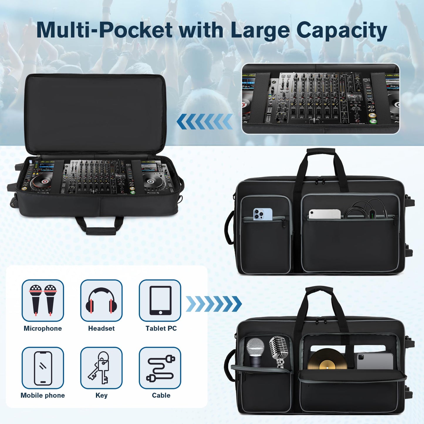 Dj Case With Wheels Compatible With Ddj Flx10/1000/1000Srt/Rev7/Rev5/Sclive 4,Dj Controller Case For Pioneer Dj Equipment,Dj Con