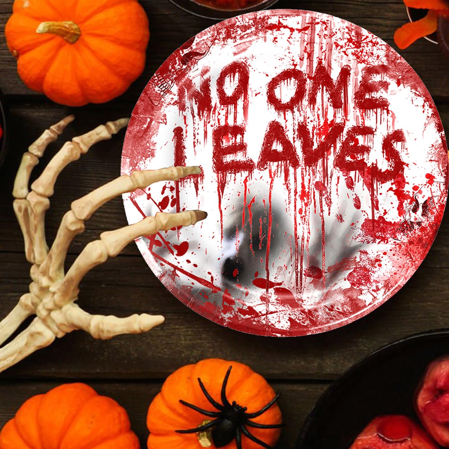 HEKEDES 48Pcs Halloween Bloody Good Time Party Tableware Set: Including 24Pcs Halloween Napkins, 12Pcs 9" Plates and 12Pcs 7" Plates for the Halloween Zombie Skull Bloody Party Table Decorations