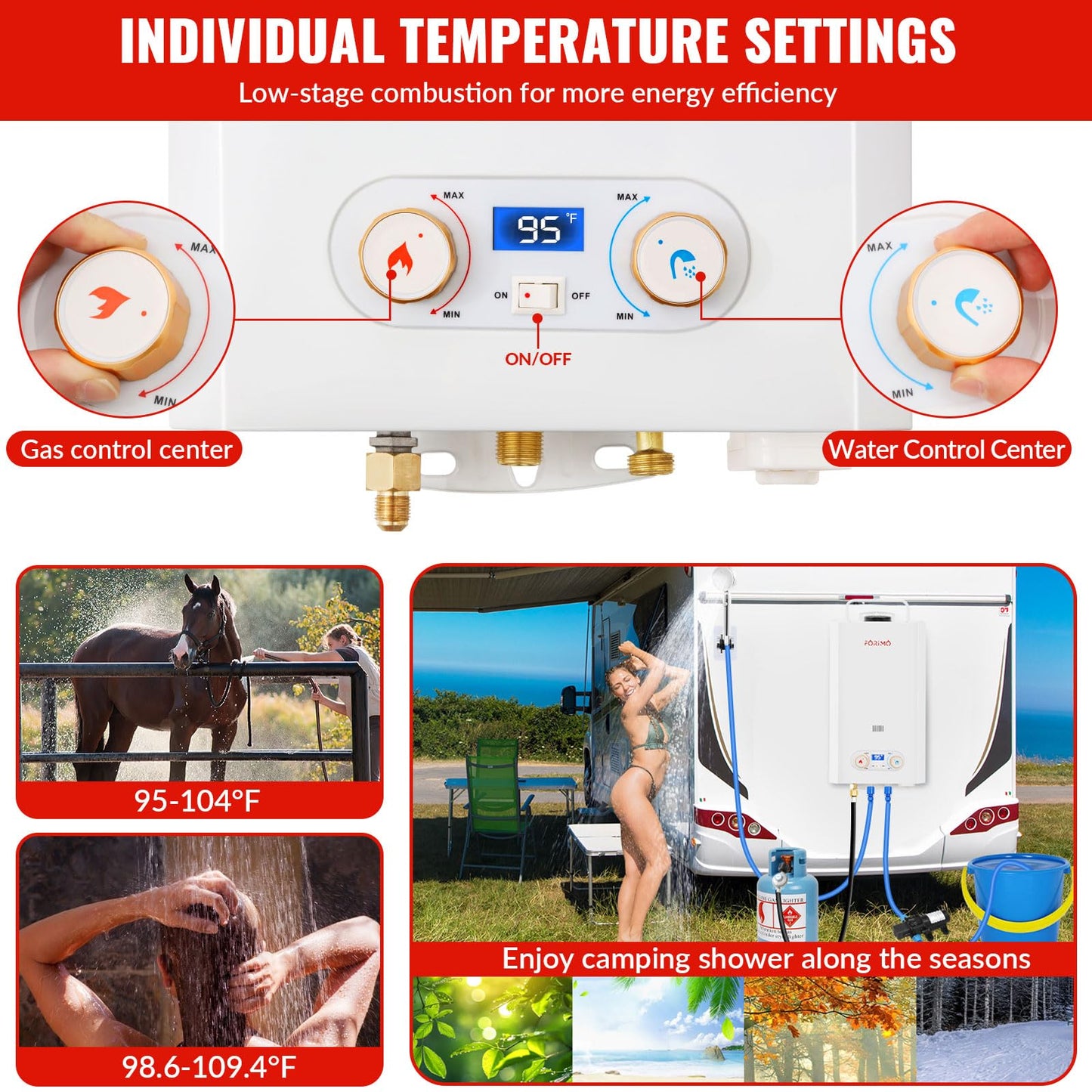 Tankless Water Heater Propane,2.64GPM 10L Outdoor Portable water heater,with 2 GPM Water Pump, with Digital Display Multi-Protection for Camping Trips Boat Cabins