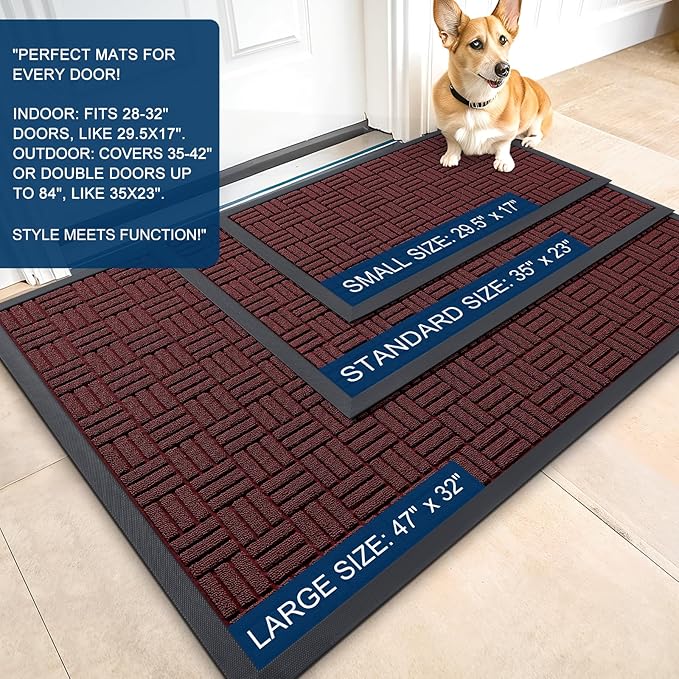 OLANLY Front Door Mat Outside Entrance 71x23, Absorbent, Heavy Duty Sturdy Natural Rubber Doormat Indoor Outdoor, Non-Slip, Stain and Fade Resistant, Low Profile Floor Mat for Entryway, Burgundy