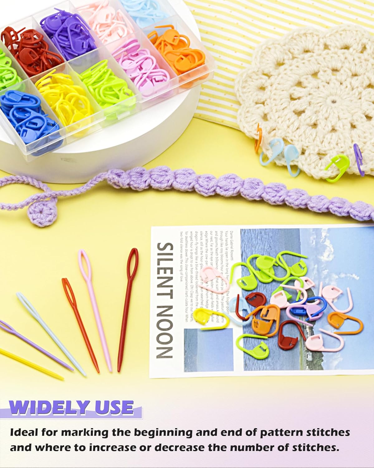FIVEIZERO 200 Pcs Stitch Markers 10 Color Knitting Markers Crochet Hook and Needle Clip, Sewing Needles with Plastic Eyelets, Colorful Crochet and Needle Markers for DIY and Craft Sewing