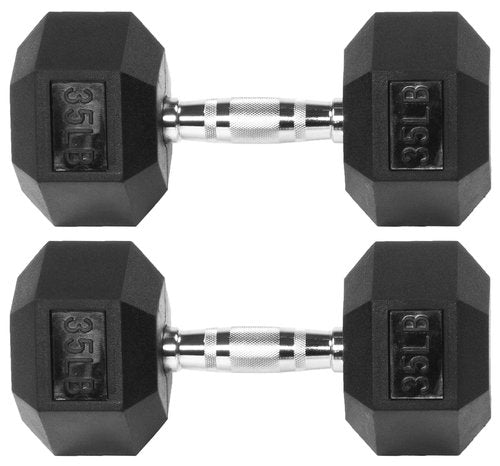 Fitvids Rubber Encased Hex Dumbbell, 35LB, Pair