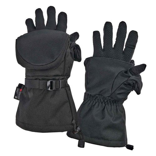 Striker Unisex Crossover Flip Mitts - Durable Insulated Ice Fishing Mittens with Adjustable Wrist and Gauntlet Closure, Black, Medium