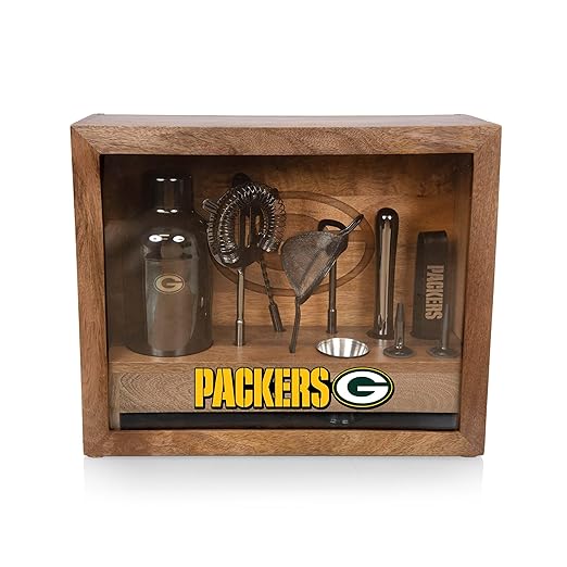 Picnic TIME NFL Green Bay Packers Old Fashioned Cocktail Bar Set, Bartender Kit, Shaker Set, Bar Accessories with Wood Gif...