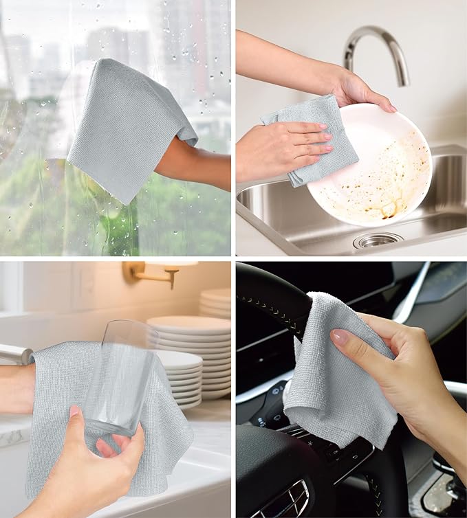 Microfiber Cleaning Cloth Roll–100 Pack, Tear Away Microfiber Towels, Reusable, Washable, Scratch-Free, Kitchen Towels for Car, Home, Kitchen, Glass, Dishes(Cloud Gray)