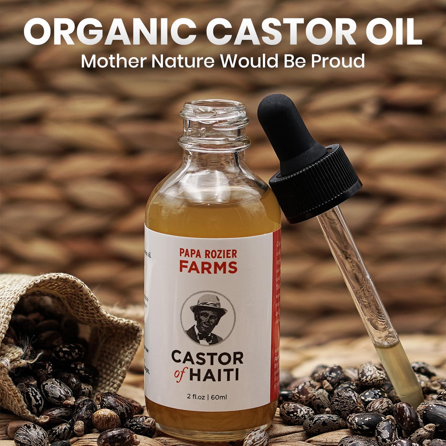Papa Rozier Farms Pure Organic Castor Oil for Hair Growth, Skin Moisturizer, Grow Eyelashes, Eyebrows and Nails Treatment, 2 Flu