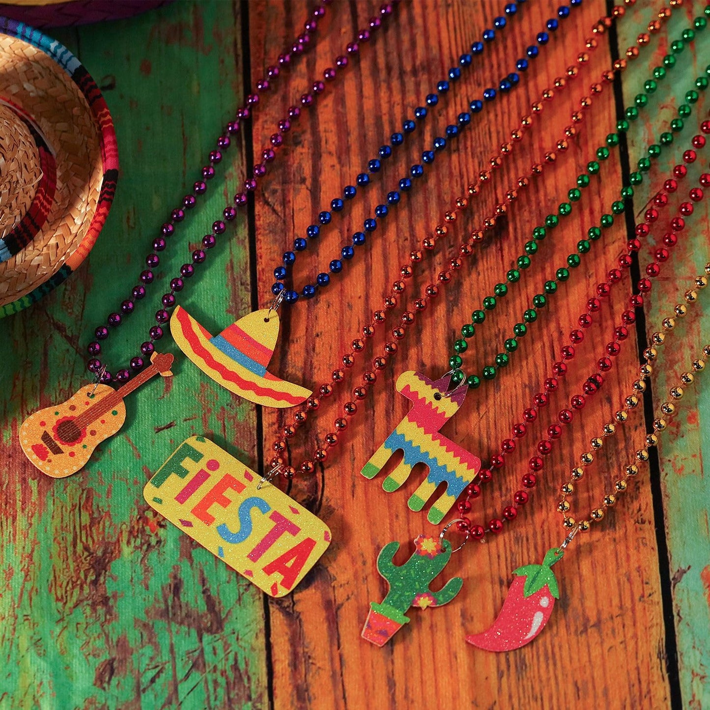 JoyGala 12PCS Cinco de Mayo Beaded Necklaces – Festive Party Favors, Mexican Theme Decor, Luau & Carnival Accessories