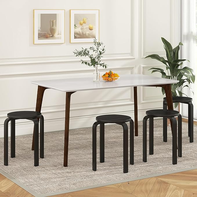 Giantex Stackable Stools Set of 4, 18" Round Stacking Backless Nesting Stools, School Chairs, Flexible Seating for Classroom Elementary, Students, Adults, Kitchen, Dining Room, Black