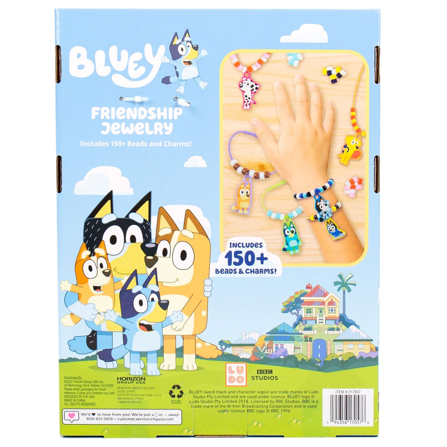 Bluey Friendship Jewelry, Create 4 Bluey Charm Bracelets & 2 Bluey Charm Necklaces, Includes 150 Beads & 6 Rubber Charms with Bluey Storage Case, Gifts for Kids Boys Girls