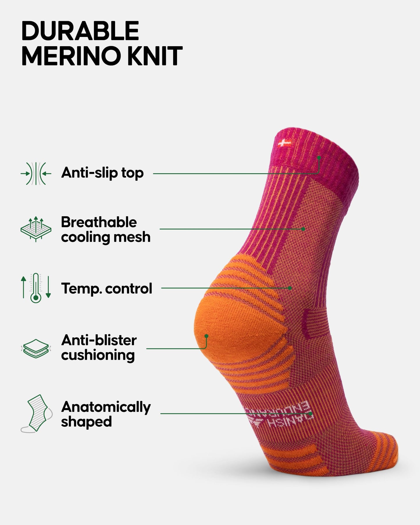 DANISH ENDURANCE Merino Wool Light Hiking Socks, Cushioned & Moisture Wicking Hiking Socks, Men, Women & Kids, 3 Pack