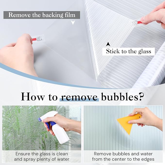 Haton Reeded Glass Window Privacy Film, Frosted Glass Window Film, Static Cling UV Blocking Stickers, Decorative Removable Cover for Bathroom Door Office, Non Adhesive 17.5" x 78.7"