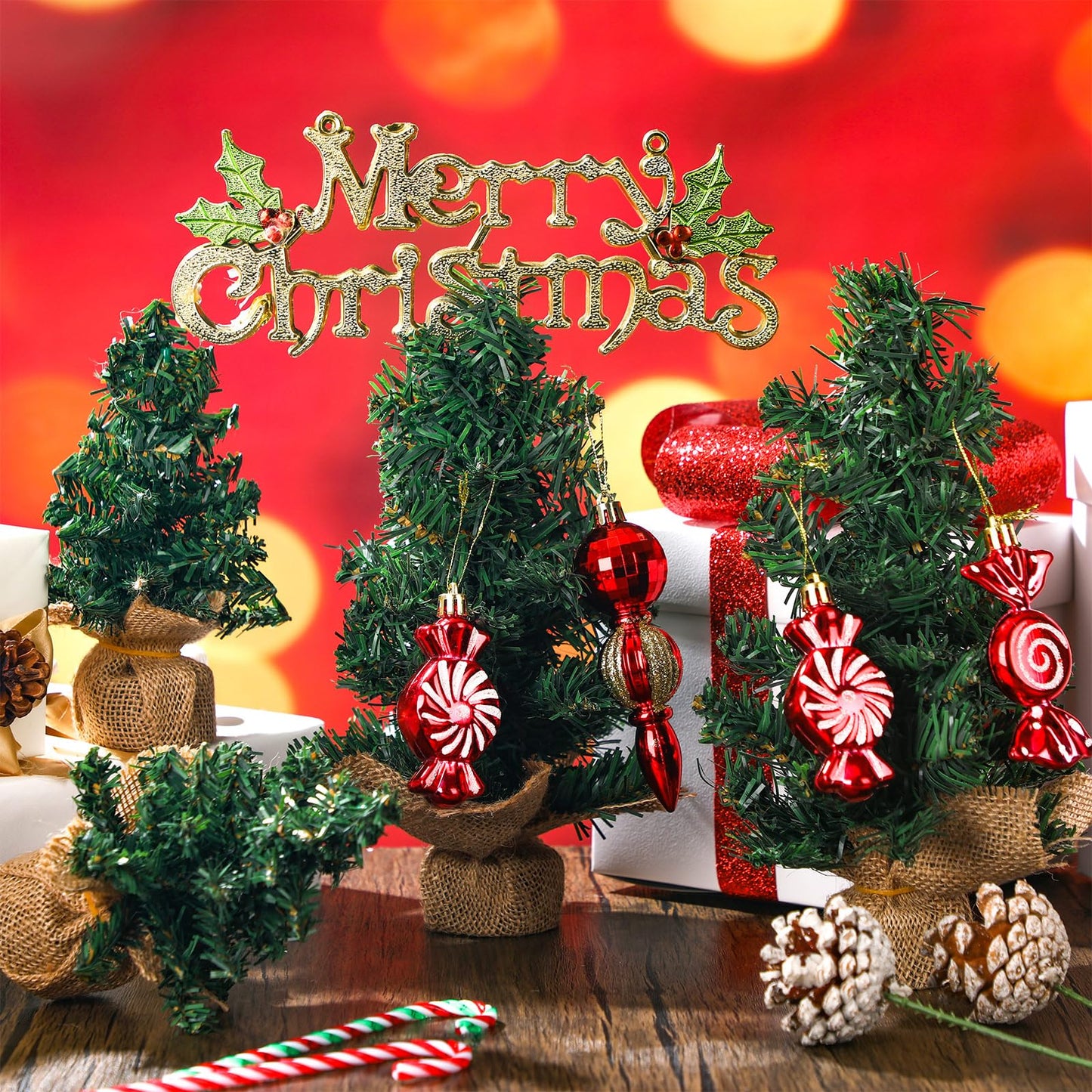 Yinder 8 Pcs Mini Christmas Tree 7.87 Inch 11.81 Inch Miniature Artificial Christmas Tree Small Fake Xmas Pine Tree with Base for Winter Mantel Village Home Kitchen Dining Table Holiday Decorations