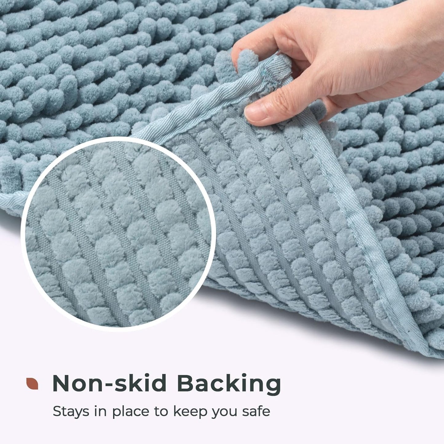 FRESHMINT Chenille Bathroom Rugs Mat 32”x20”, Non-Slip Bath Mat for Bathroom Floor & Bathtub, Washable Soft Shower Shag Bath Rugs, Durable Fluffy Thick Water Absorbent Microfiber Shower Mat, Blue
