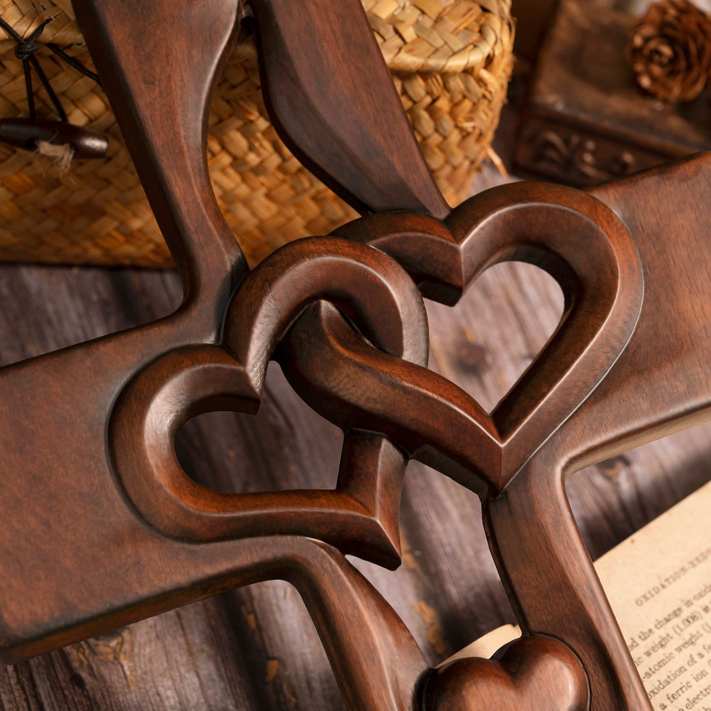 BGCOPPER Marriage Cross for Wall Love Wall Decor, Handmade Wooden Intertwined Heart Wall Cross for Wedding Valentine Christmas Gift - 10 Inch