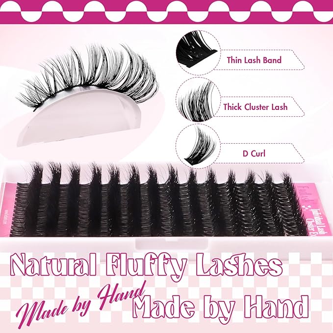 Lash Clusters 80D 255pcs 10-18mm Mixed Tray 3D Effect Fluffy Cluster Lashes D Curl Wispy Individual Lashes False Mink Eyelashes DIY Flat Lash Extension Individual Lashes Cluster (80D-0.07-D,10-18mm)