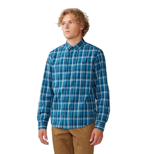 Mountain Hardwear Men's Big Cottonwood Long Sleeve Shirt, Dark Caspian Trailhead Plaid, X-Large