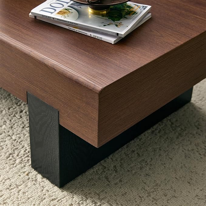 LKTART 46'' Rectangle Coffee Table for Living Room, Walnut Wood Grain Pattern Thick Sturdy Legs Coffee Table with Storage for Dining Room Apartment Small Space (Walnut Wood)