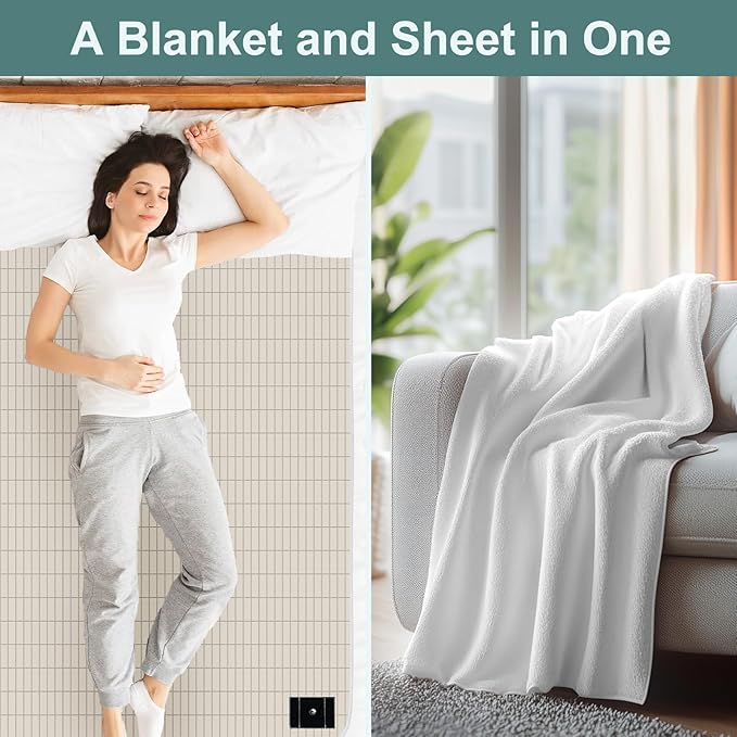 MAOOHON Grounding Blanket Queen, Earth Connected Bedding Throw, Grounding Sheet for Improved Sleep, Includes Silver Fiber 60x80 Inch, White