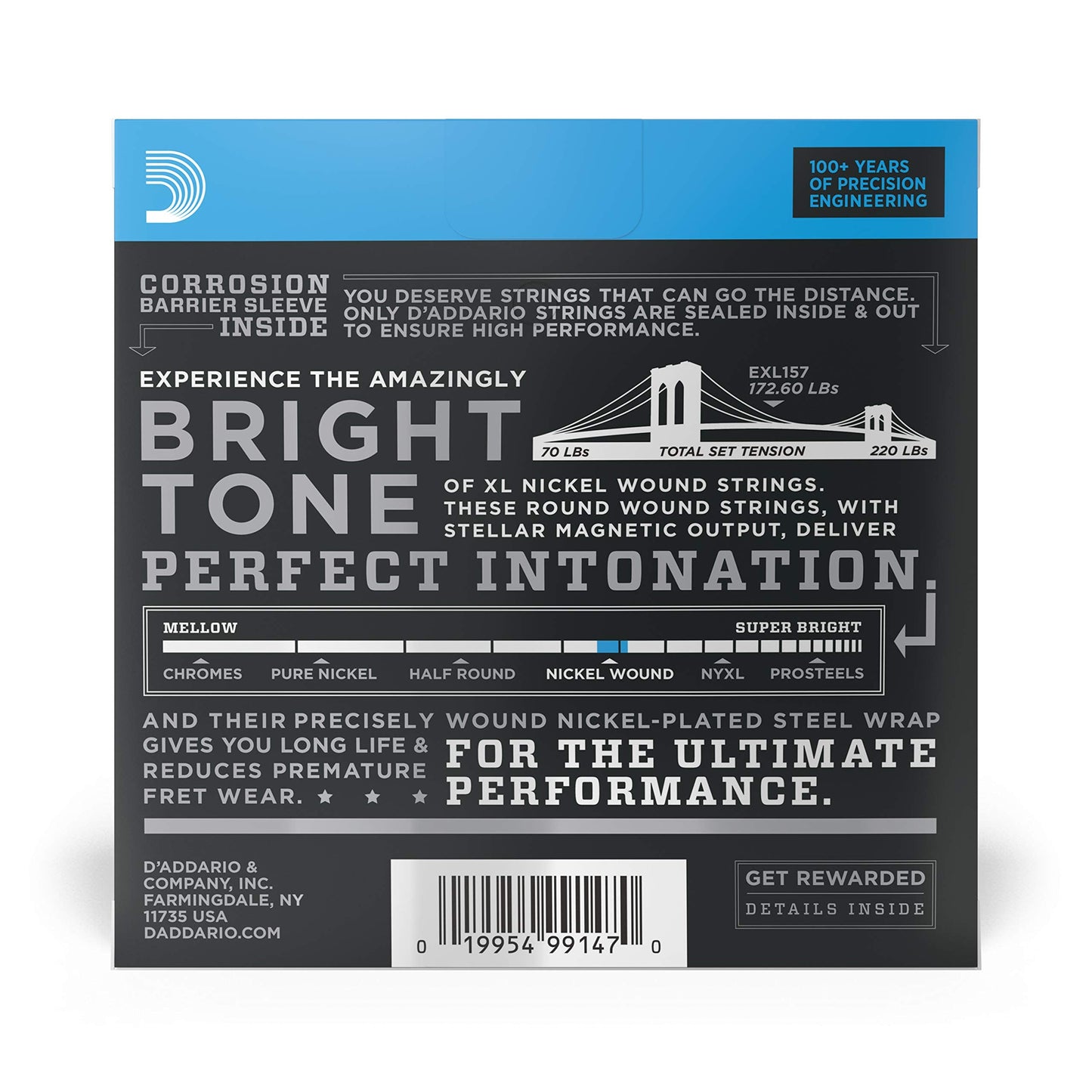 Daddario Electric Guitar Strings, Xl Nickel, Exl157, Baritone Medium Gauge 14-68, 6-String Set, Pack Of 3