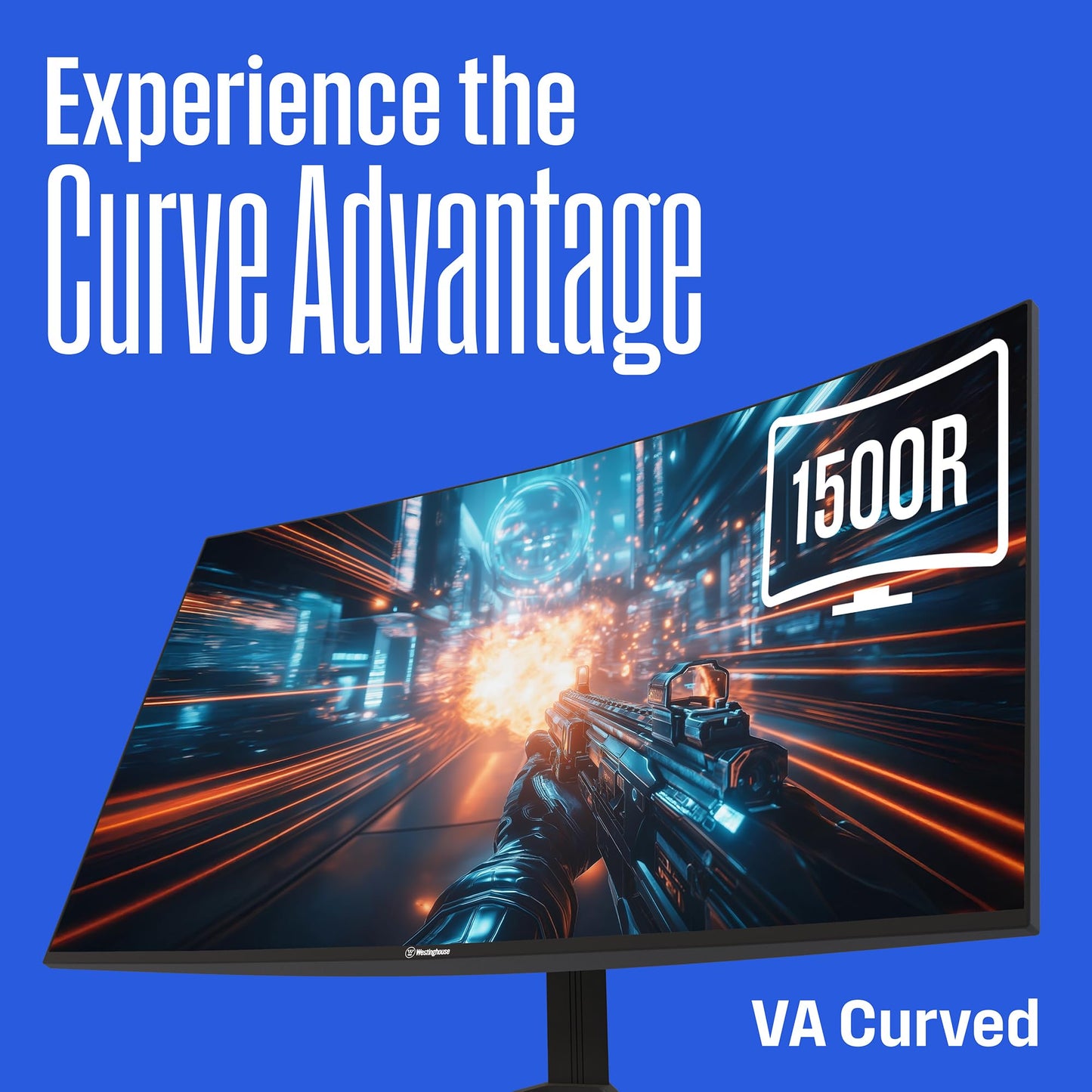 Westinghouse 32 Inch Curved Gaming Monitor, FHD 1080P, 3000:1 Contrast Ratio, 118% sRGB, 1500R, 165Hz, 1ms, AMD FreeSync, Eyecare, for PC Games with Built-in Speakers, DisplayPort, HDMIx2