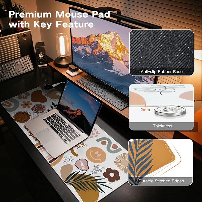 iCasso Heated Mouse Pad Hand Warmer, XL Heated Desk Pad, Electric Warm Desk Mat with 4 Heating Levels for Computer Keyboard, 31.5" x 13" Large Mousepad for Home Office Work (Sticker)