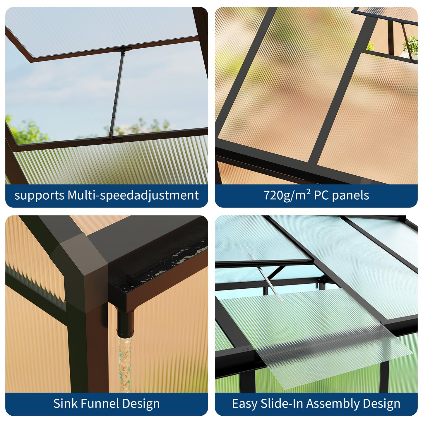 8X10FT Greenhouse, Aluminum Polycarbonate Outdoor Green House, Green Houses for Outside with Sliding Doors, Ajustable Roof Vent, Withstands Bad Weather for Garden, or Backyard, Black
