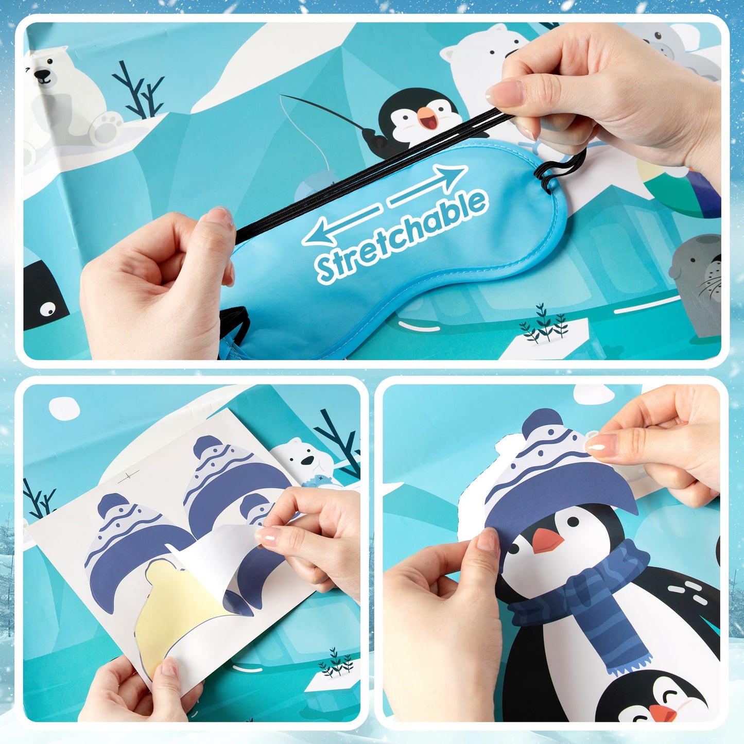 EmmgHen Pin the Hat On the Penguin Party Game Poster with Stickers Fun Winter Polar Arctic Animals Themed Activities Party Decorations Supplies for Christmas Holiday New Year Birthday Family Gathering