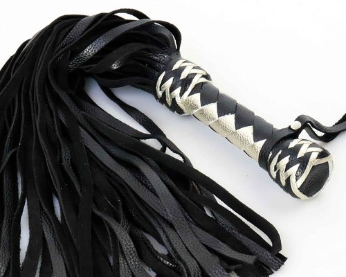 MarquiseDeBliss Genuine Leather Handcrafted Gentle Horse Whip - Thick Equestrian Training and Riding Essential - Riding Tools (27.6 Inches, Black and Gold)