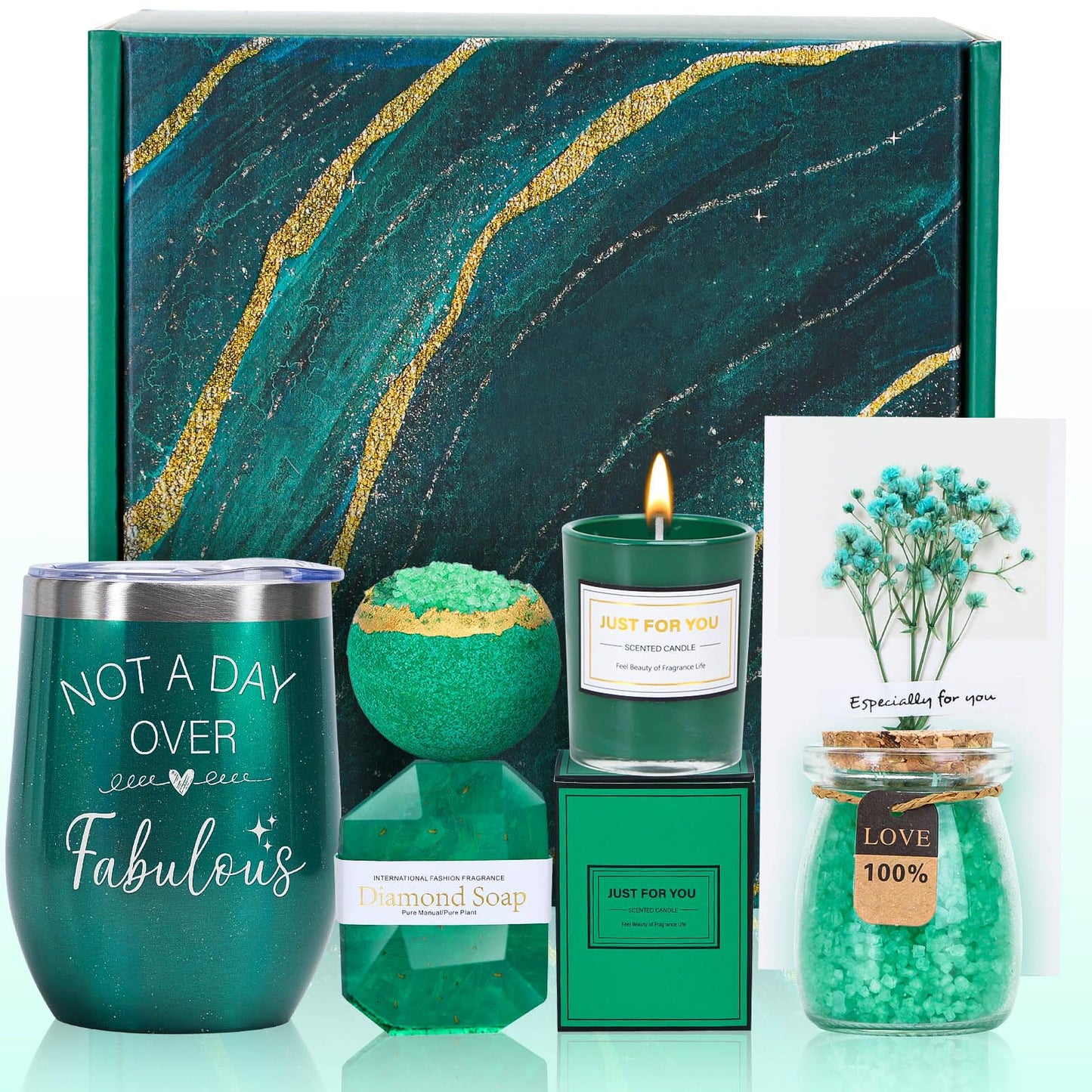 Green Gifts for Women, Emerald Gift Basket for Mom from Daughter Son, Luxury Relaxing Spa Self Care Box, Unique Birthday Christmas Valentines Mothers Day