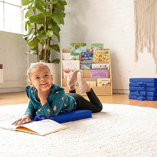 ECR4Kids SoftZone Floor Cushions, Square, Flexible Seating, Blue, 6-Piece