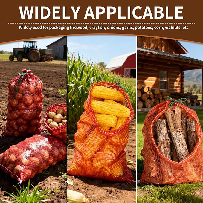 60 Pack 3 Sizes Mesh Onion Bags (18"x10", 24"x14", 31"x20"), Reusable Drawstring Fresh Produce Storage Bags for Onions, Vegetables, Potatoes, Citrus, Crawfish Firewood