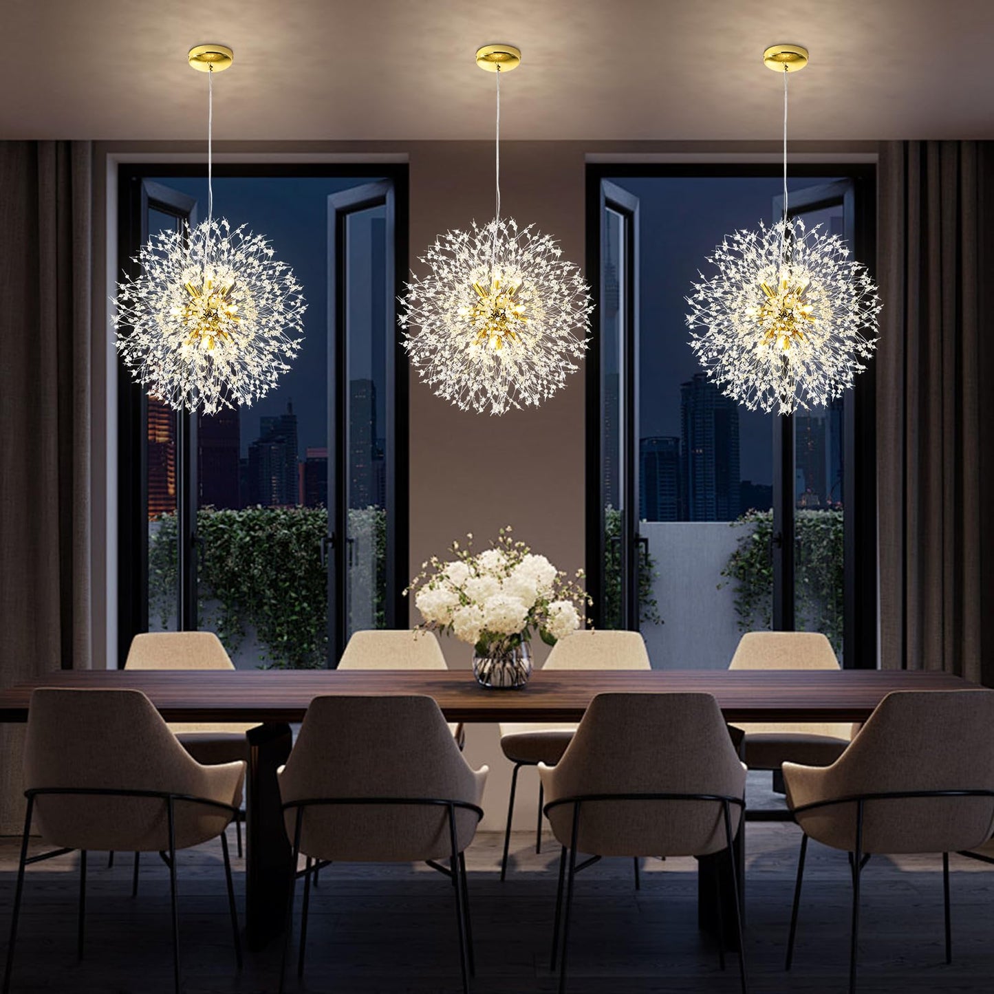 Qamra Modern Crystal Gold Chandeliers, Firework Dandelion Sputnik Chandelier Light Fixture Pendant Lighting for Dining Room, Bedroom, Kitchen, Living Room(12-Light, Gold)