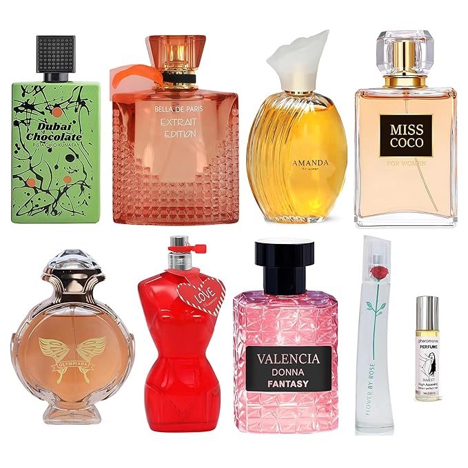 8-Piece Women's Perfume Collection with 10ml Rollerball, EDP Set, Variety of Long Lasting Fragrances for Women (combo E)