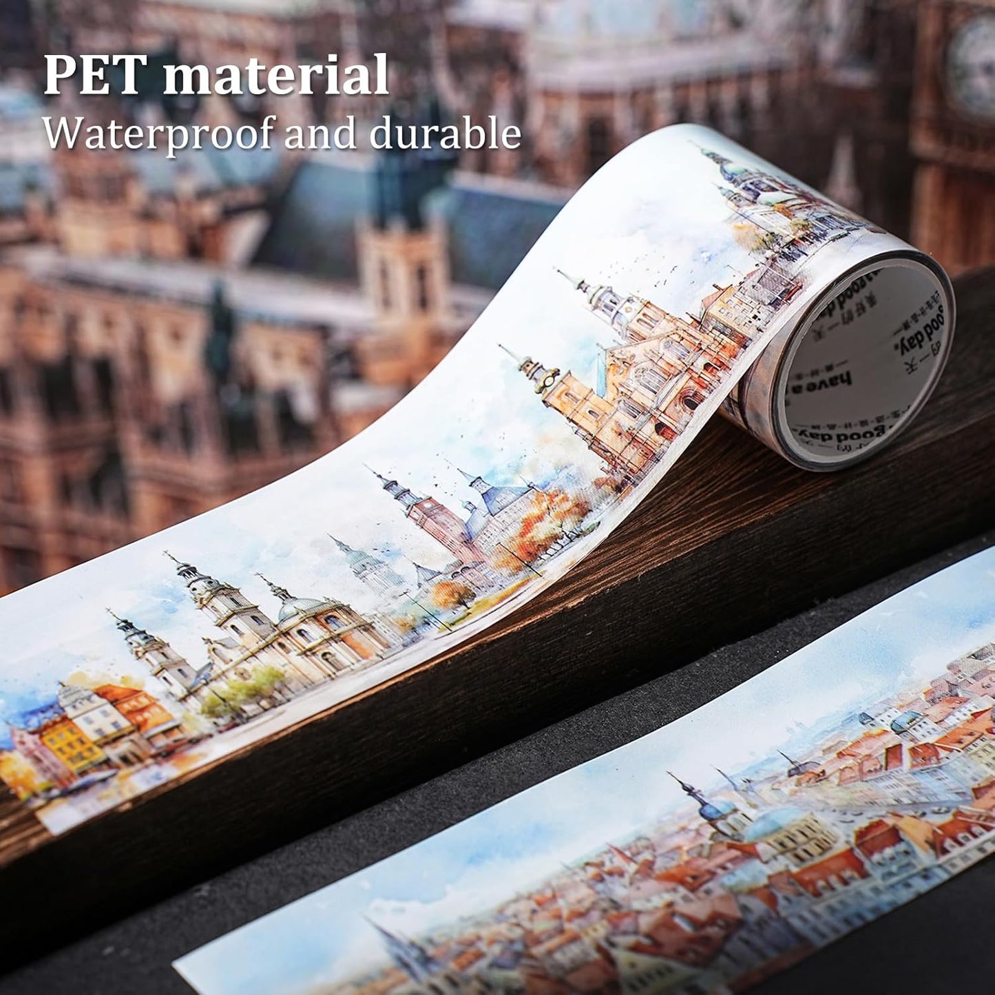 City Landscape PET Tape Set with Clip, 6 Rolls Scenic Tape for Scrapbooking, Journaling, DIY Crafts, and Planners