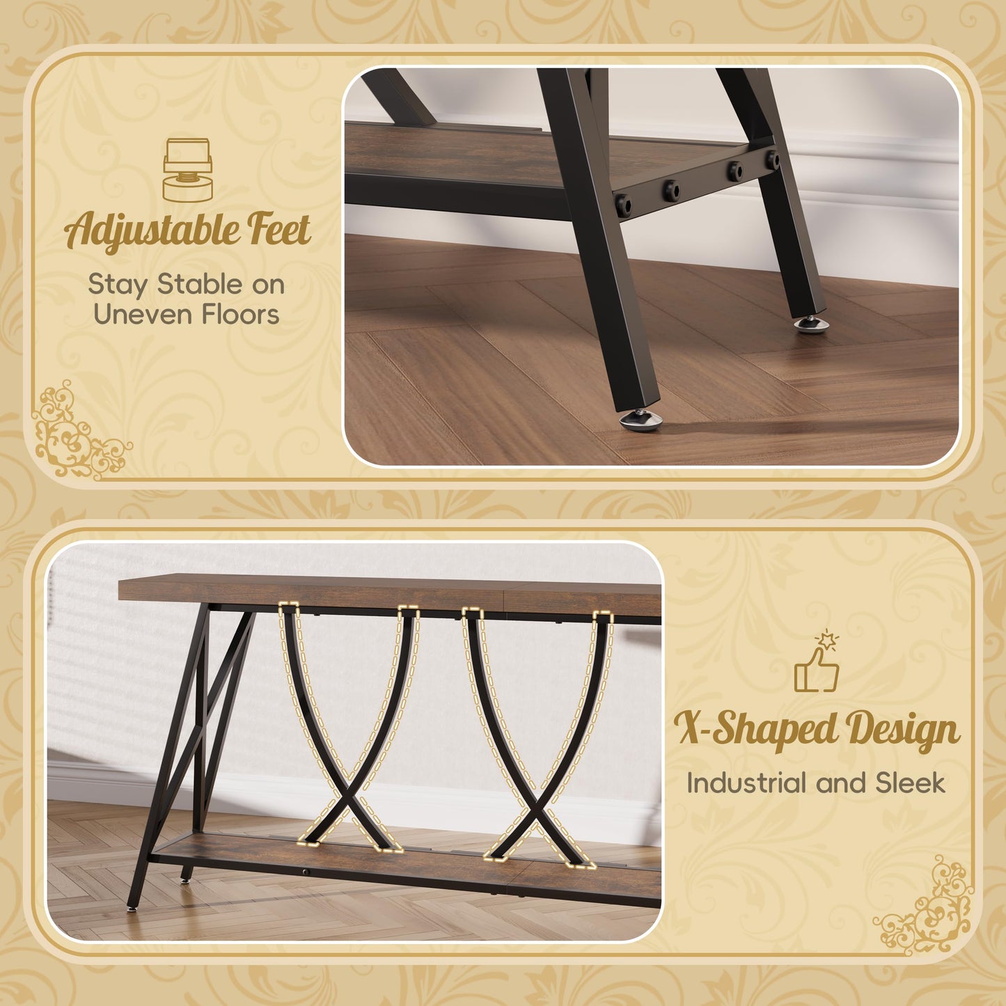 JUSTOGO 70.9" Narrow Console Table for Entryway, Industrial Long Sofa Table Behind Couch, Farmhouse Hallway Table with Storage for Living Room, Entrance, Foyer, Rustic Brown